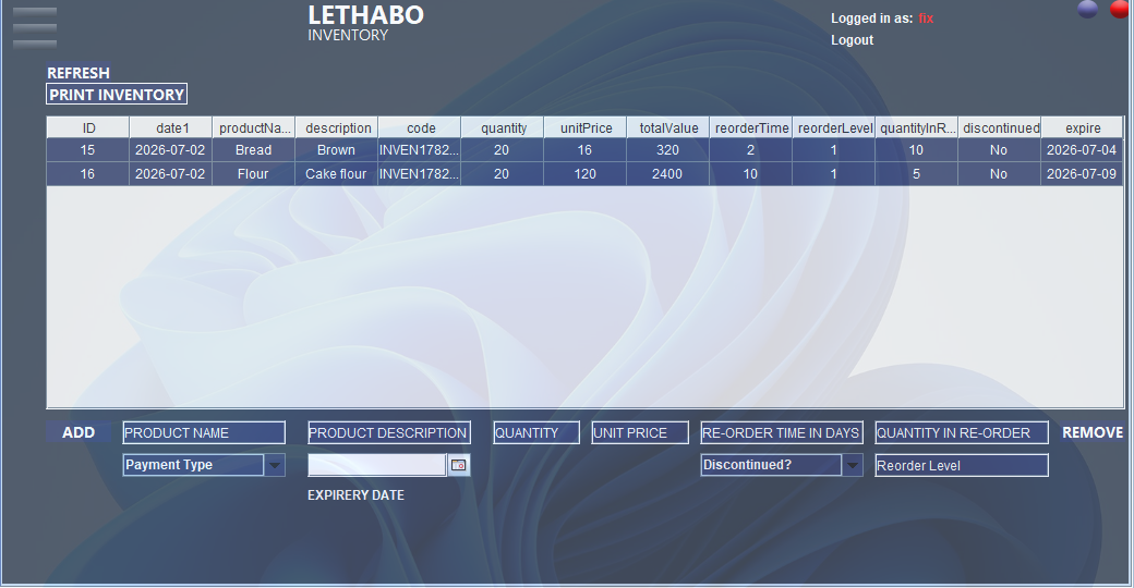 Inventory dashboard